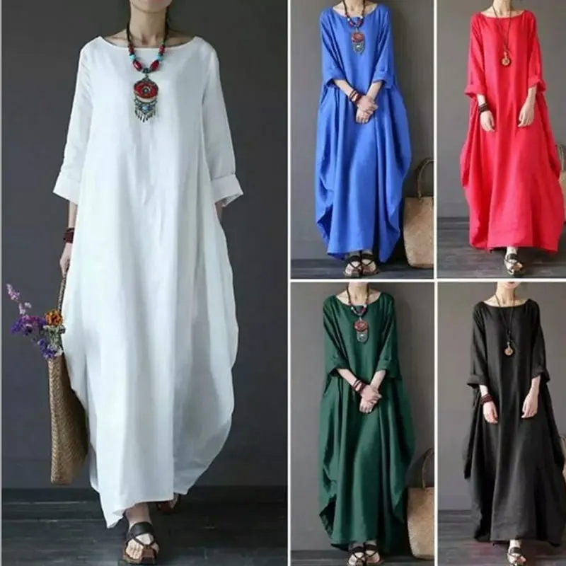 Женское платье Vestidos с длинным рукавом однотонное хлопковое белье свободное