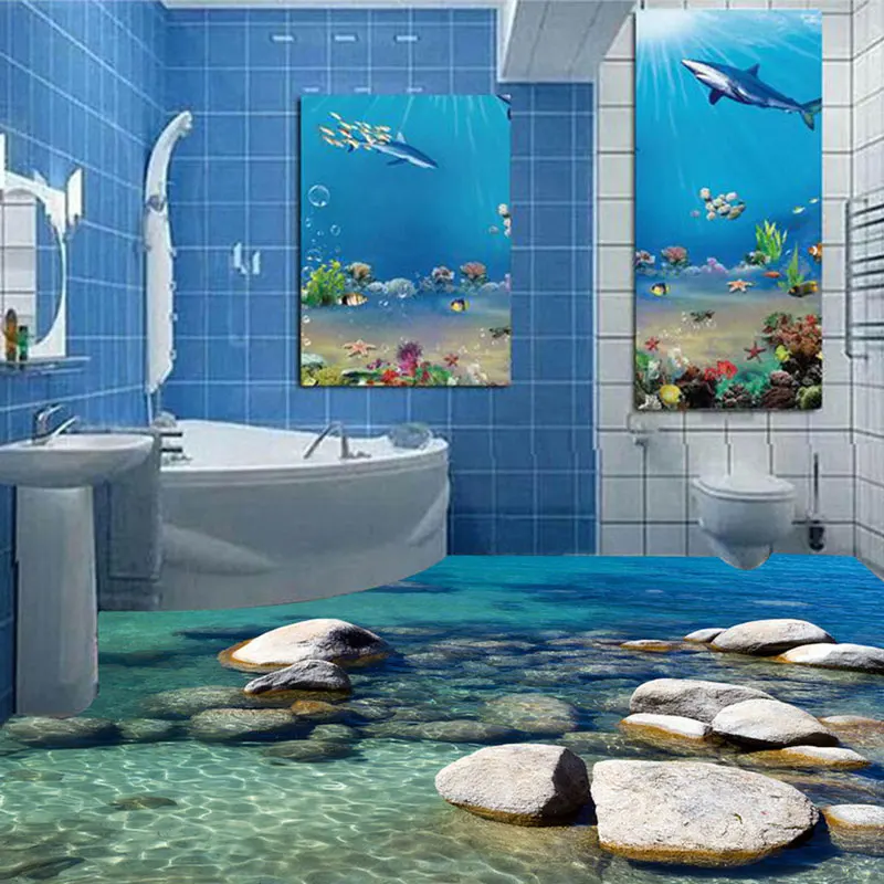 Фотообои современные 3D гальки водяные волны пол живопись фотообои наклейки ПВХ