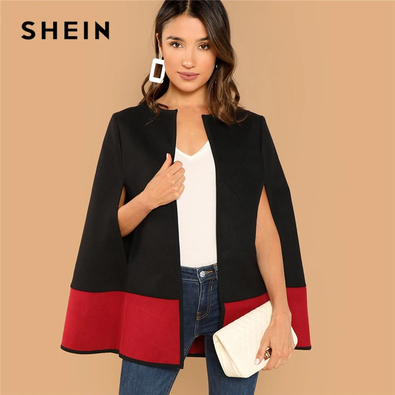 SHEIN Стильное Легкое Пальто С Контрастной Вставкой Контрастное Пальто-Пончо