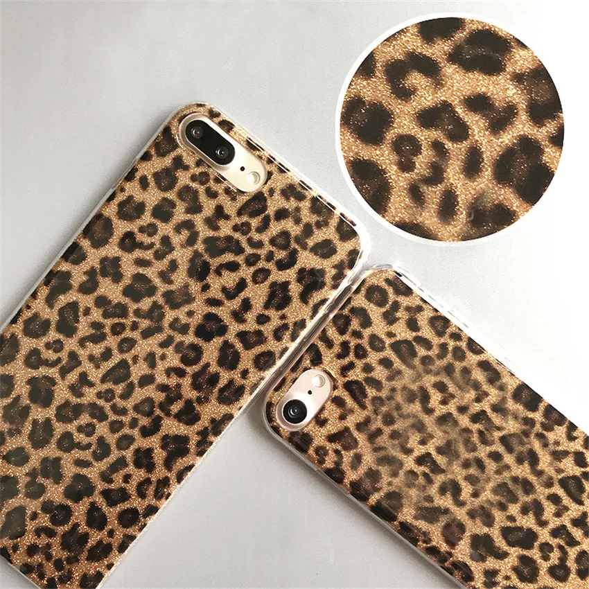 Vintage Geometric Glitter Leopard Phone Cases For iPhone 6 6S Plus Luxury Bring Ha TPU Back Cover 7 8 X |