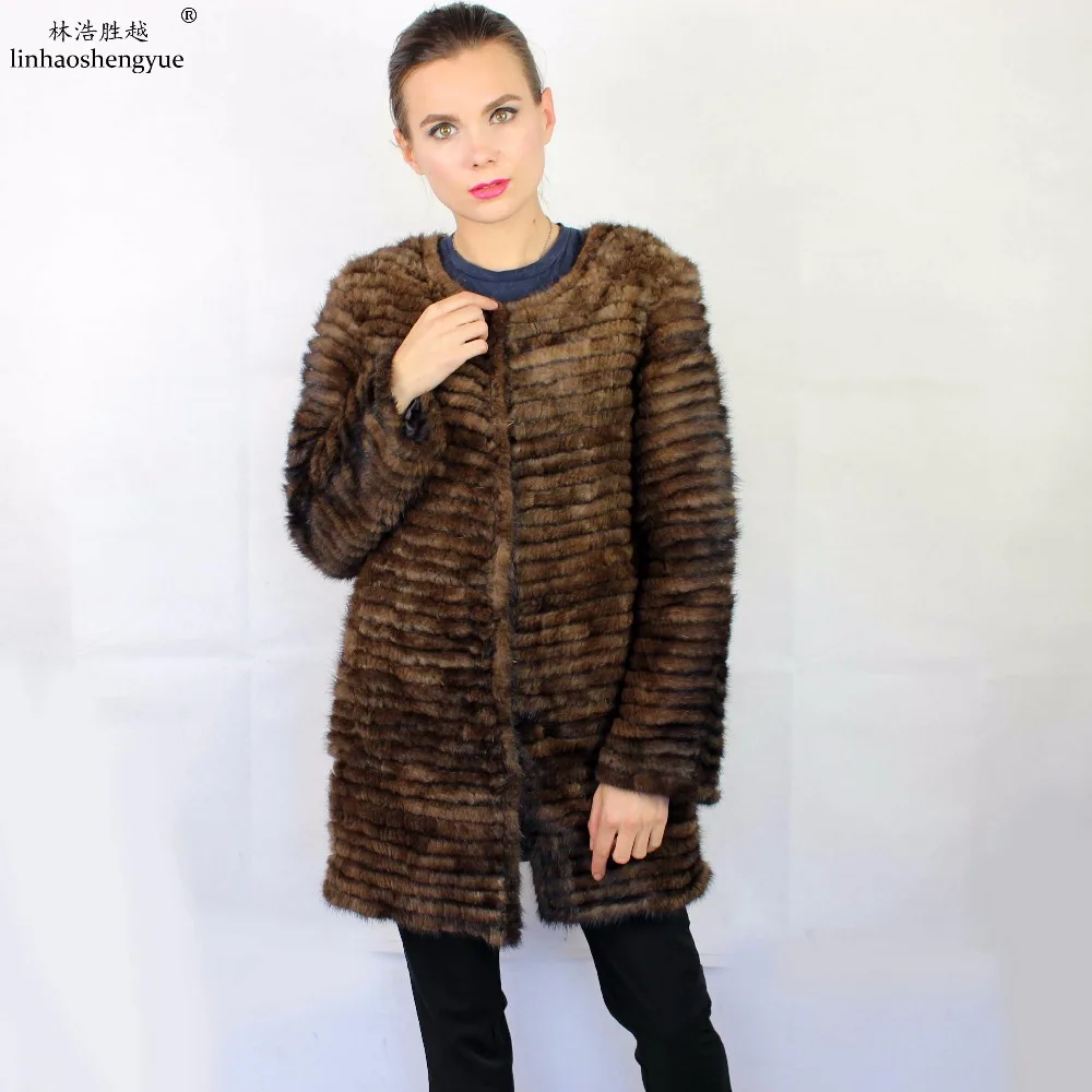 Linhaoshengyue 2017 Fashion Real Mink Fur Women Coat 75 cm