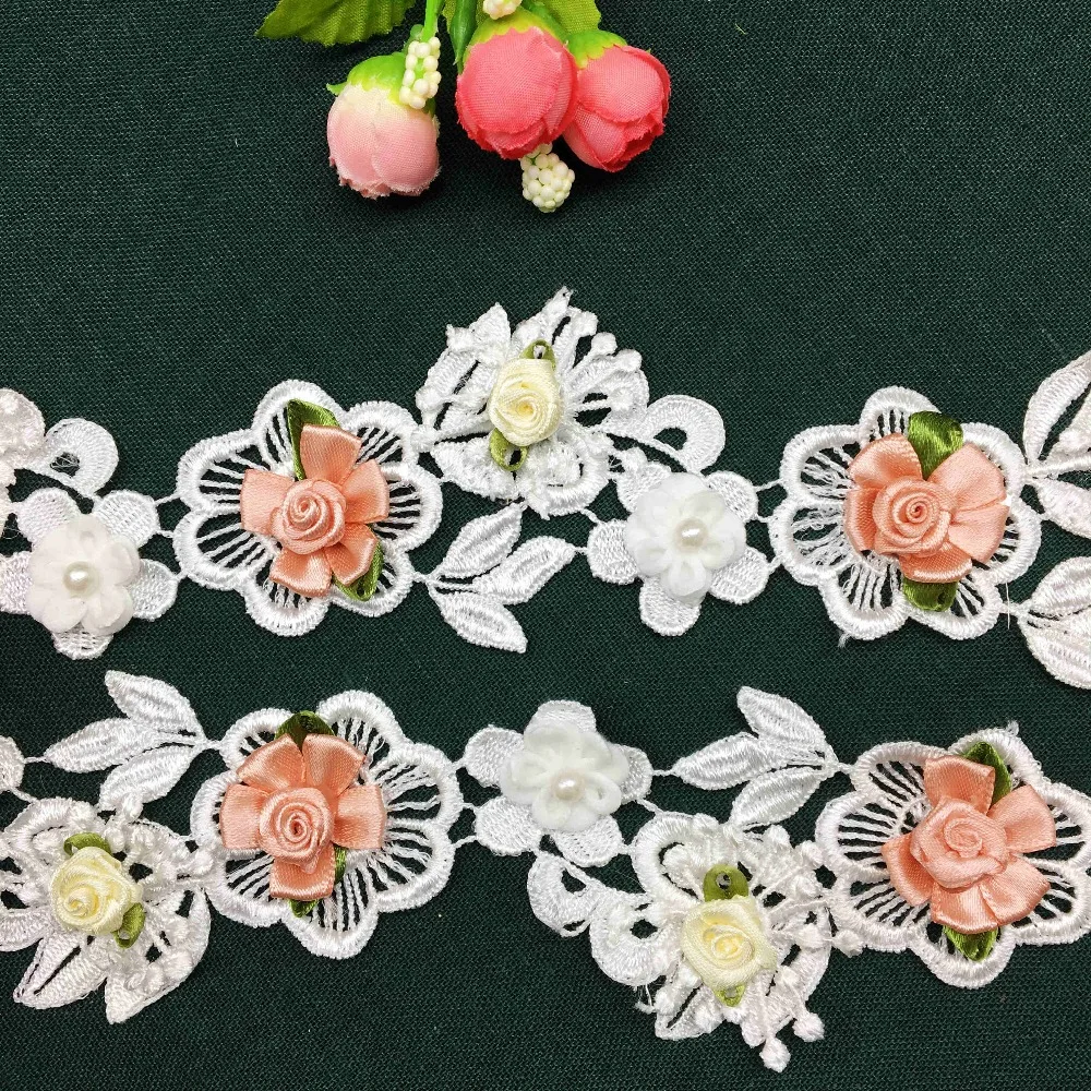 Винтажный цветок сливы Цветочная Жемчужная роза вышитая кружевная лента ручные