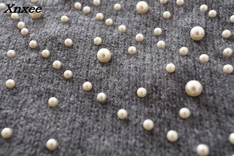 

Pearl turtleneck winter knitted sweater female Women lantern sleeve loose gray pullover female Soft warm autumn casual jumper
