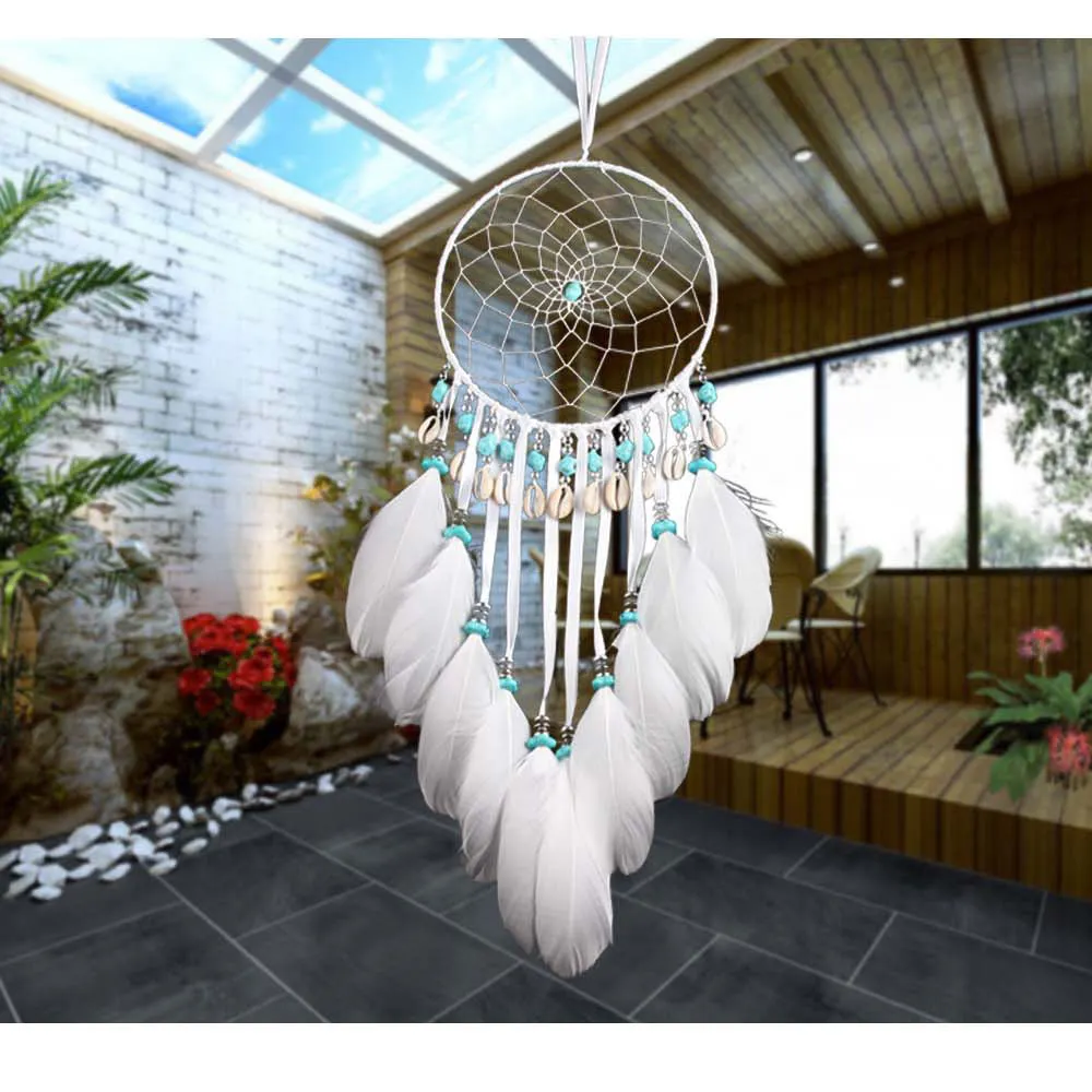 

Подвеска-талисман ручной работы, индийский Ловец снов, большие моллюсковые перья, Ловец снов, украшение для дома, автомобиля