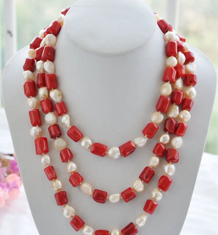 Ожерелье из красного барочного жемчуга кораллового и розового цвета 70 дюймов