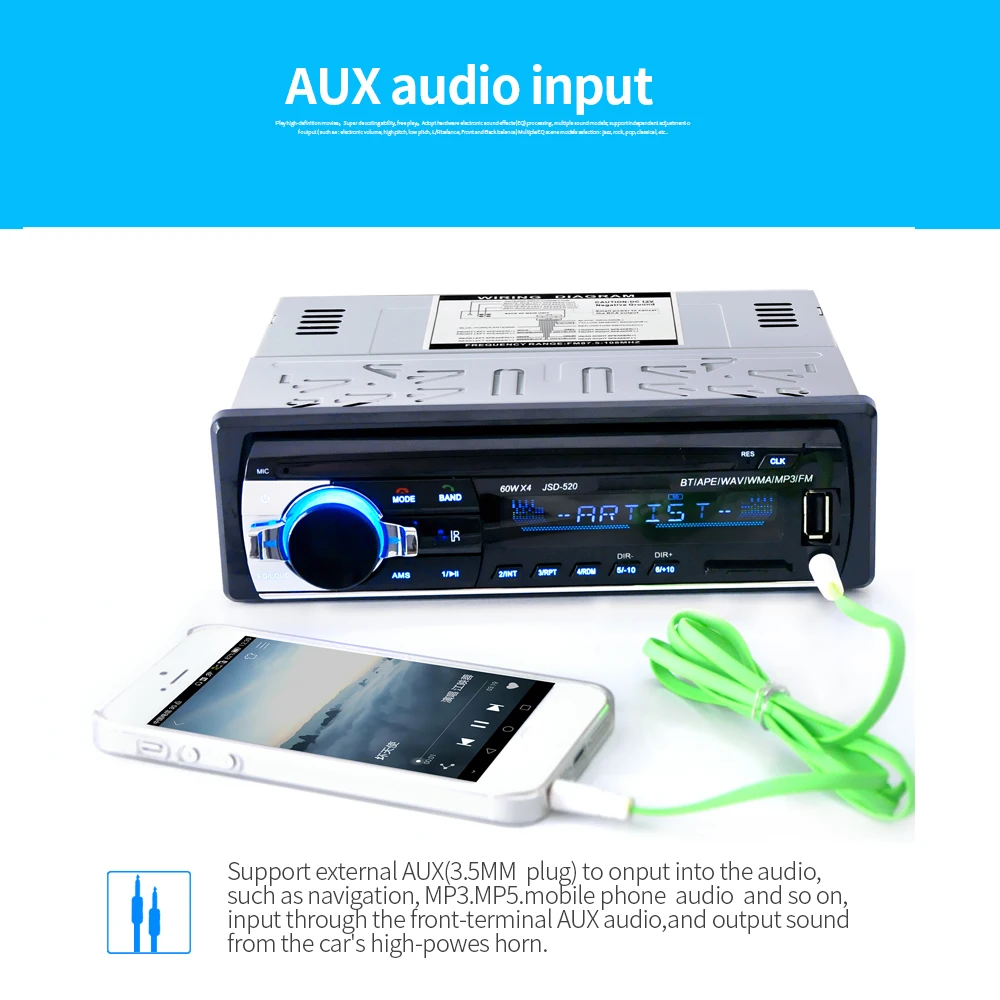 HEVXM JSD 520 Bluetooth Авторадио Стерео радио FM Aux вход приемник SD USB 12V In dash 1 Din