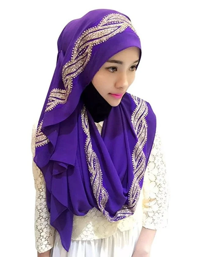 Elegant ornament Muslim gold stamp Hijab Islamic Warp Abaya Headwear | Headband