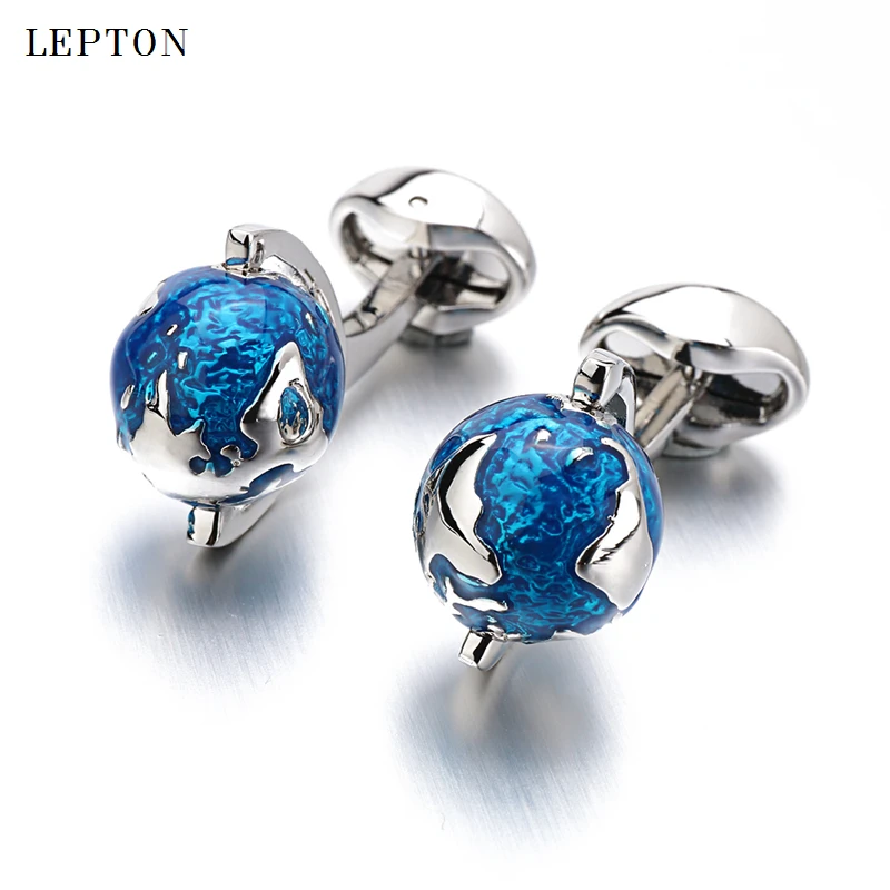 

Low-key Luxury Globe Earth Cufflinks Blue Rotatable globe planet earth World Map Cuff links Festival Gift For Men Cufflinks