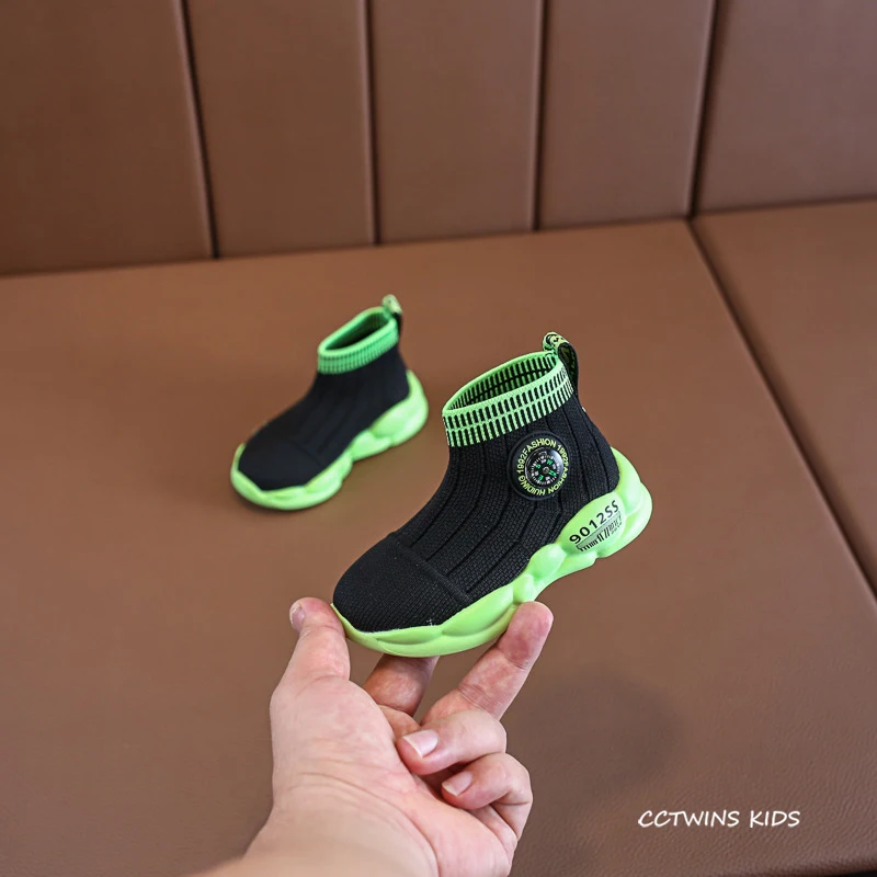 Kids Shoes Autumn Girls Fashion High Top Socks Shoes Boys Black Sports Sneakers Children Toddler Casual Trainers FH2469