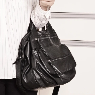 women novelty black washed pu leather tote handbag female causal large capacity one shoulder messenger bag soft crossbody bag