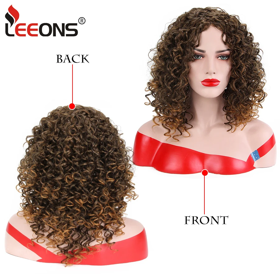 Leeons Long Bobo Kinky Curly Hair Wigs Natural Black Color Afro Wig Synthetic Jerry Styles 16 Inch 3 Colors | Шиньоны и парики