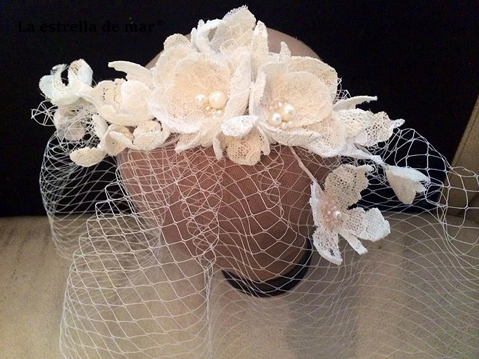Tocados y pamelas de boda новинка льняная Цветочная вуаль шляпка невесты ручной работы