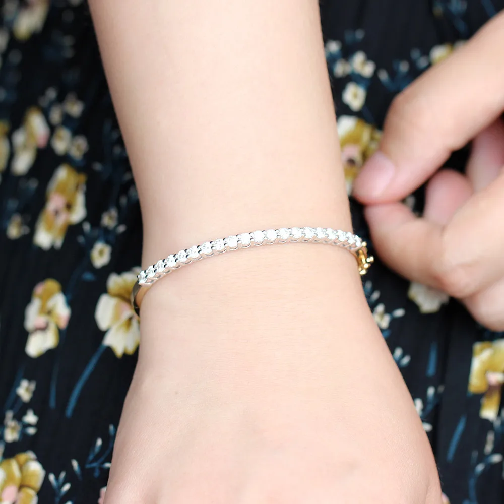 Трансвеститы 14 K 585 Желтое золото и белое золото два тона 2CTW F цвет 3 мм Moissanite браслеты для женщин ювелирные украшения