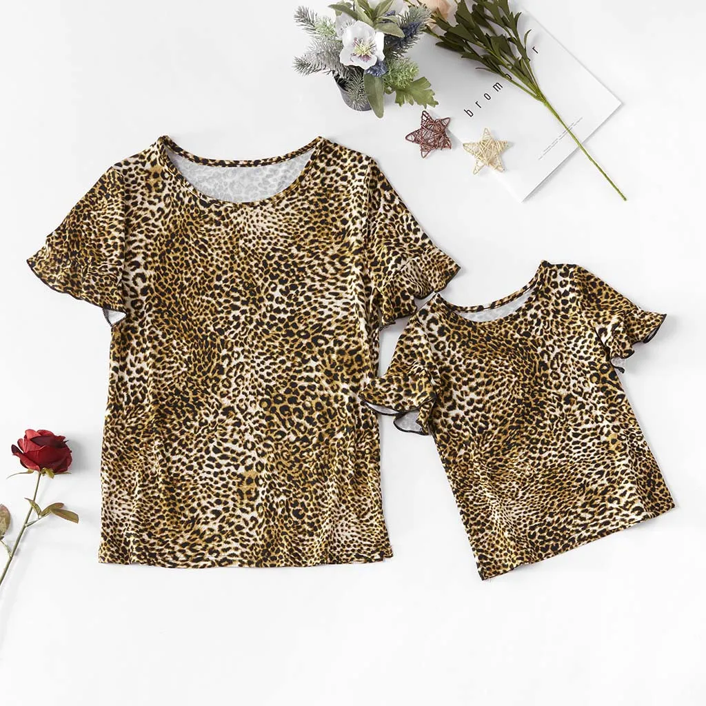 MUQGEW mommy and me clothes Lady's Mommy Short Sleeve Leopard Print Tops Clothes Matching Family ropa mama e hija #y4 | Мать и