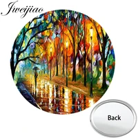 jweijiao famous painting the light street mini round flat pocket mirror colorful compact portable makeup vanity hand mirrors
