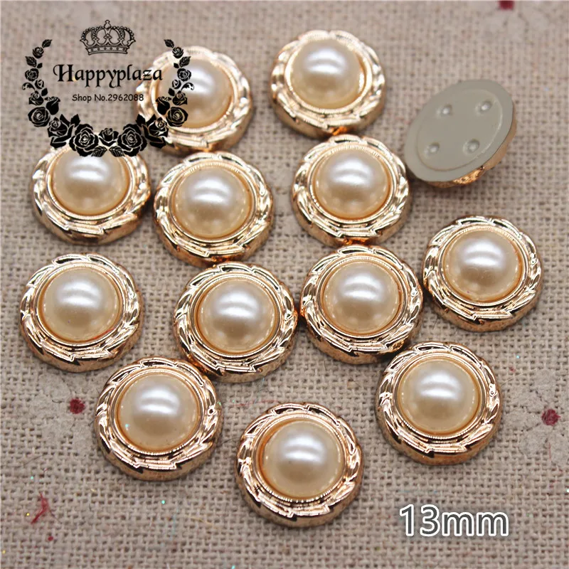 50 шт. 13 мм Золотые круглые жемчужные пластиковые пуговицы|scrapbooking accessories|buttons