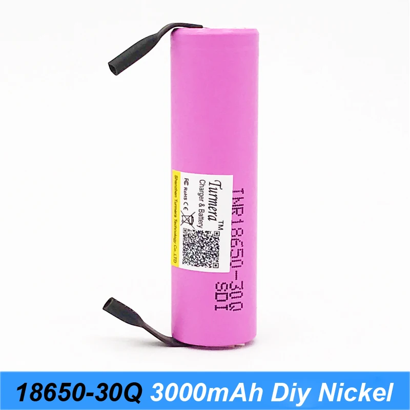 Новый аккумулятор 18650 30Q 3000 мАч INR18650 20 Ампер со сварными полосками батареи для