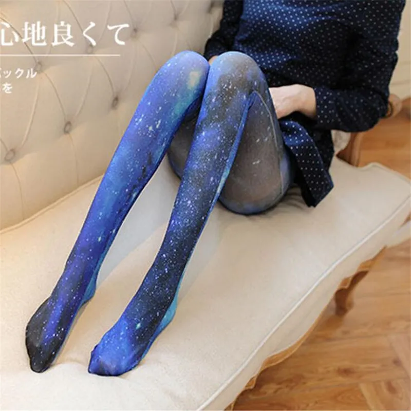Starry Sky Аниме высокие носки до бедра звездное небо медведь Лолита мультфильм чулки с принтом костюмы для косплея аксессуары TuiWa Необычные бархатные носки - Цвет: Starry Sky
