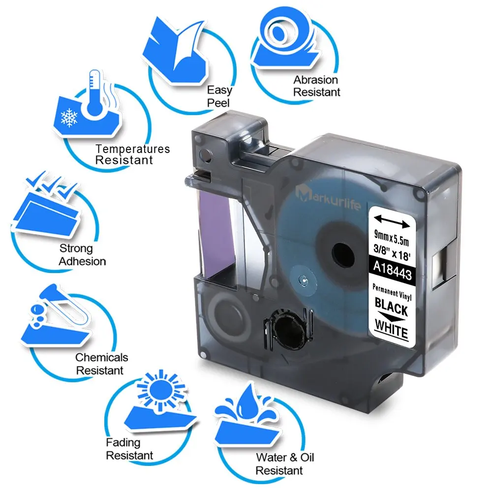 3 упаковки совместимые с Dymo Rhino этикетки ленты 18443 виниловые 9 мм * 5 м для 5200 4200 6000 и