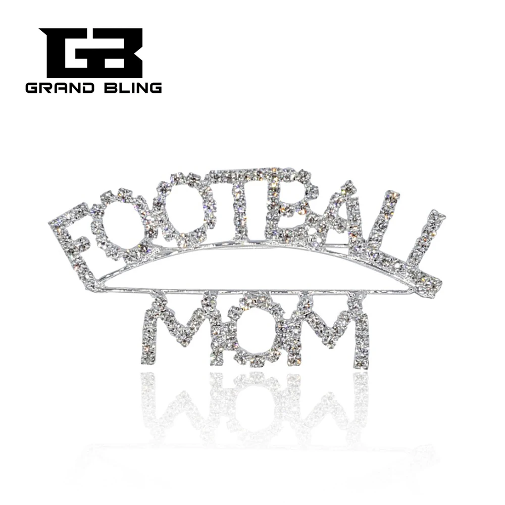 

Sport Mom Theme Rhinestone Brooch "FOOTBALL MOM" Pin Handmade Jewelry