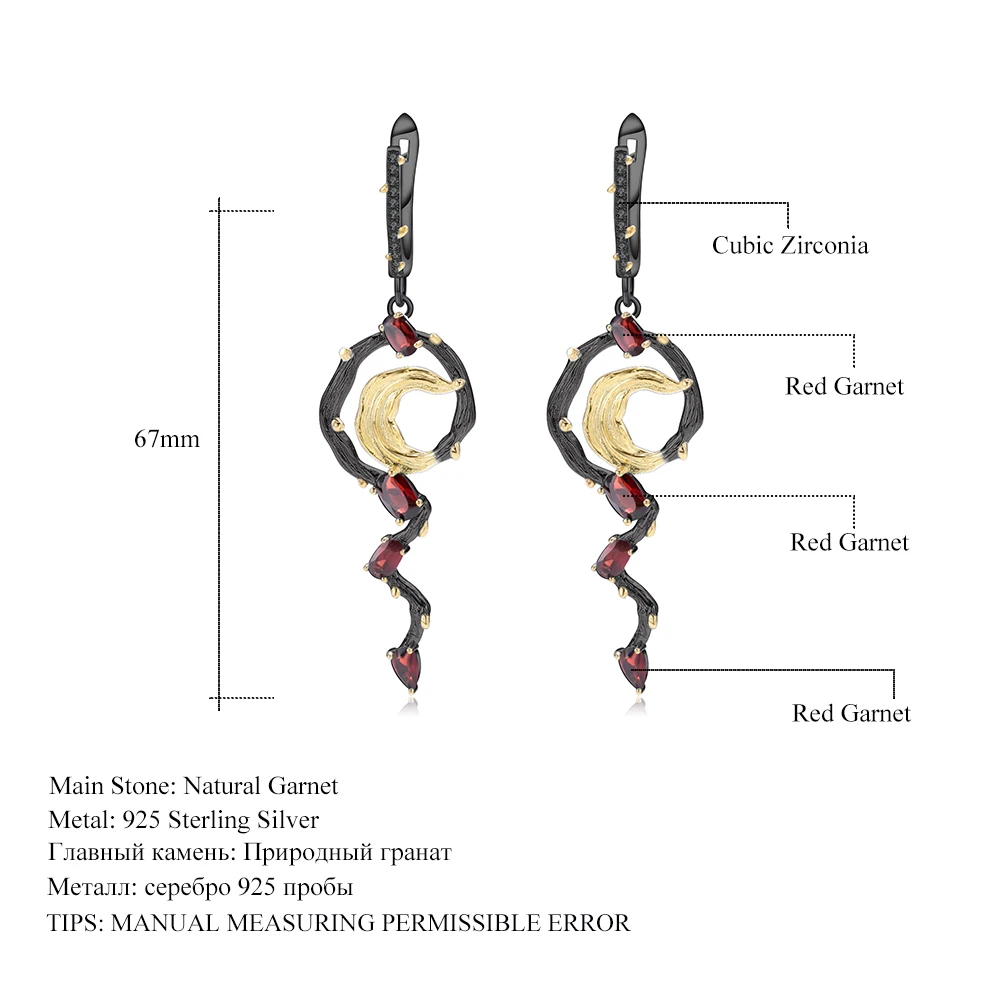 GEM'S BALLET 3.95Ct Natural Red Garnet Earrings Ring Sets 100%925 Sterling Silver Vintage Gemstone Jewelry Set For Women Wedding |