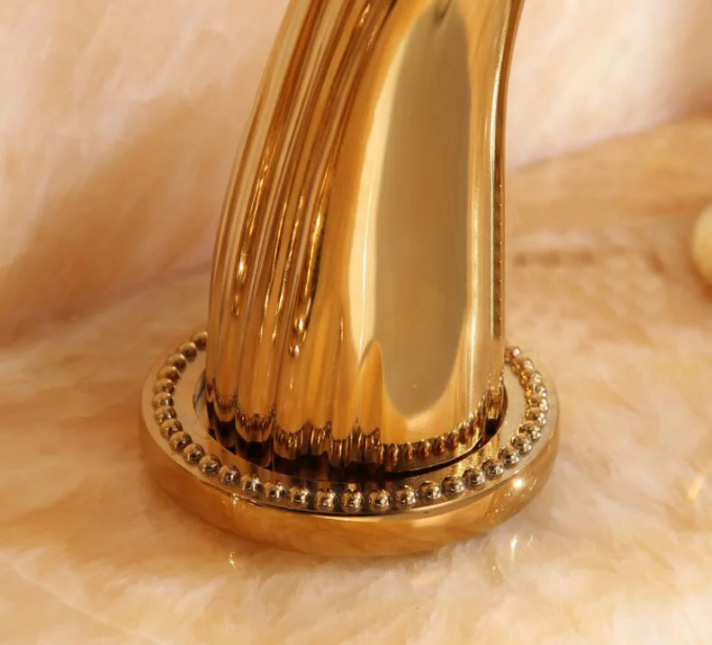 

Free Shipping Wash Basin Mixer luxury high quality brass gold plating crystal handle widespread basin faucet sink faucet