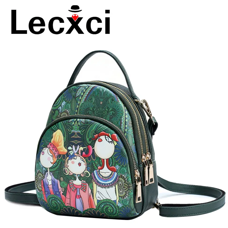 Lecxci винтажный Модный Печатный лесной кожаный женский рюкзак сотовый телефон Ipad
