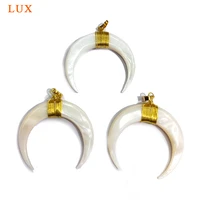 100pcs white shell crescent moon pendants gold electroplated plated double horn charms wire wrap jewelry