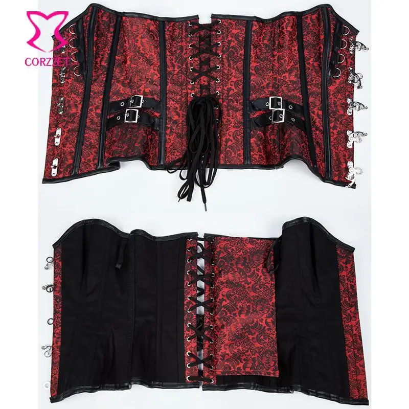 Черный/красный стальной корсет в стиле стимпанк Большие размеры корсеты и бюстье