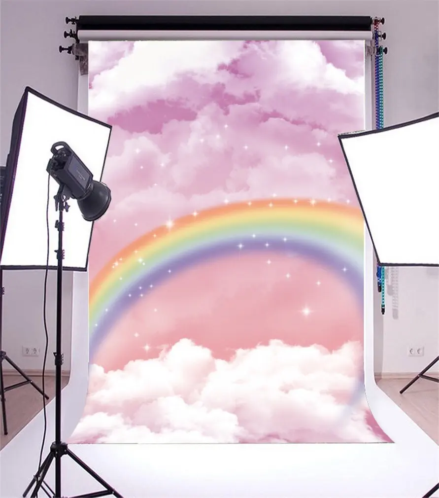 Фотография Фон Фэнтези розовый небо пейзаж облака Радуга звезды фото фон|Фон для