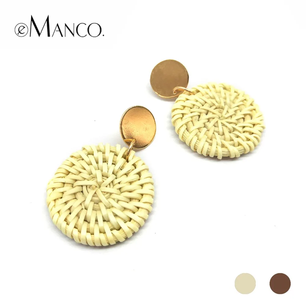 Падение натуральный золотой цвет большой круглый ручной вязки кулон серьги для