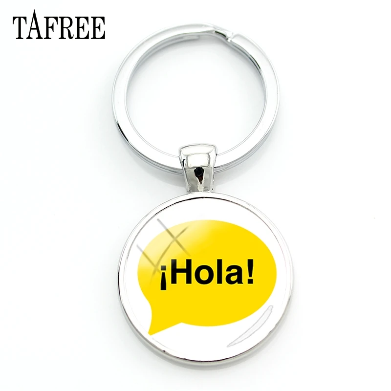 TAFREE испанский Hola брелок для ключей Лидер продаж Стекло кабошон купол искусство