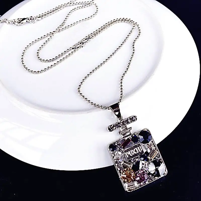 Романтическая красочная Хрустальная бутылка духов длинное ожерелье для женщин