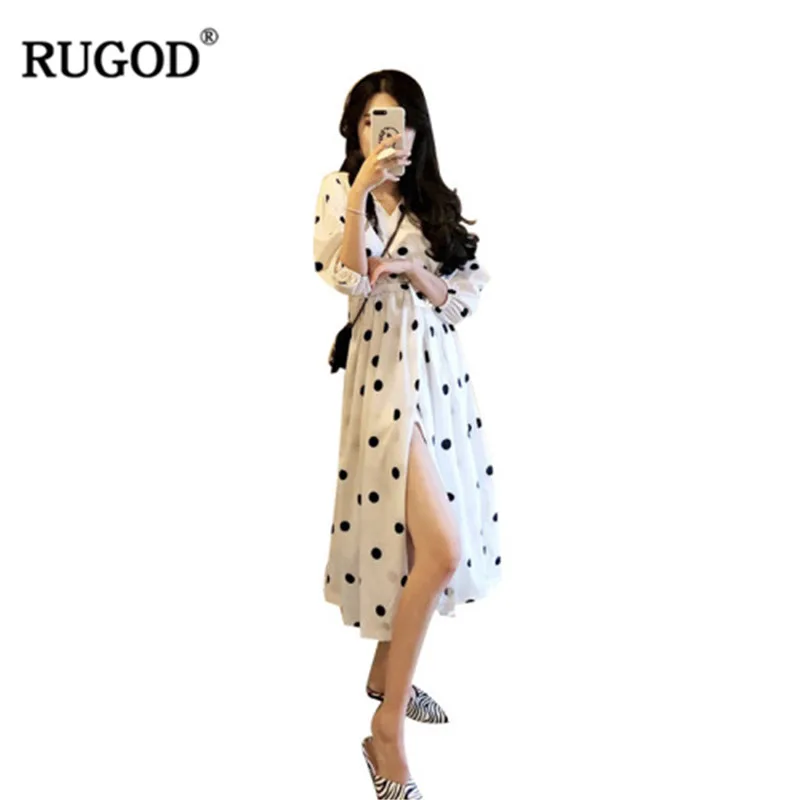 Женское платье до середины голени RUGOD Элегантное летнее икры с высокой талией и v