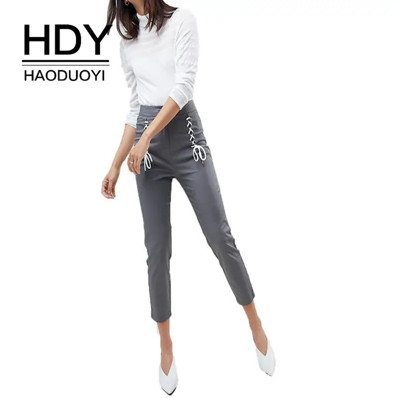 Женские повседневные брюки HDY Haoduoyi однотонные облегающие прямые с высокой талией