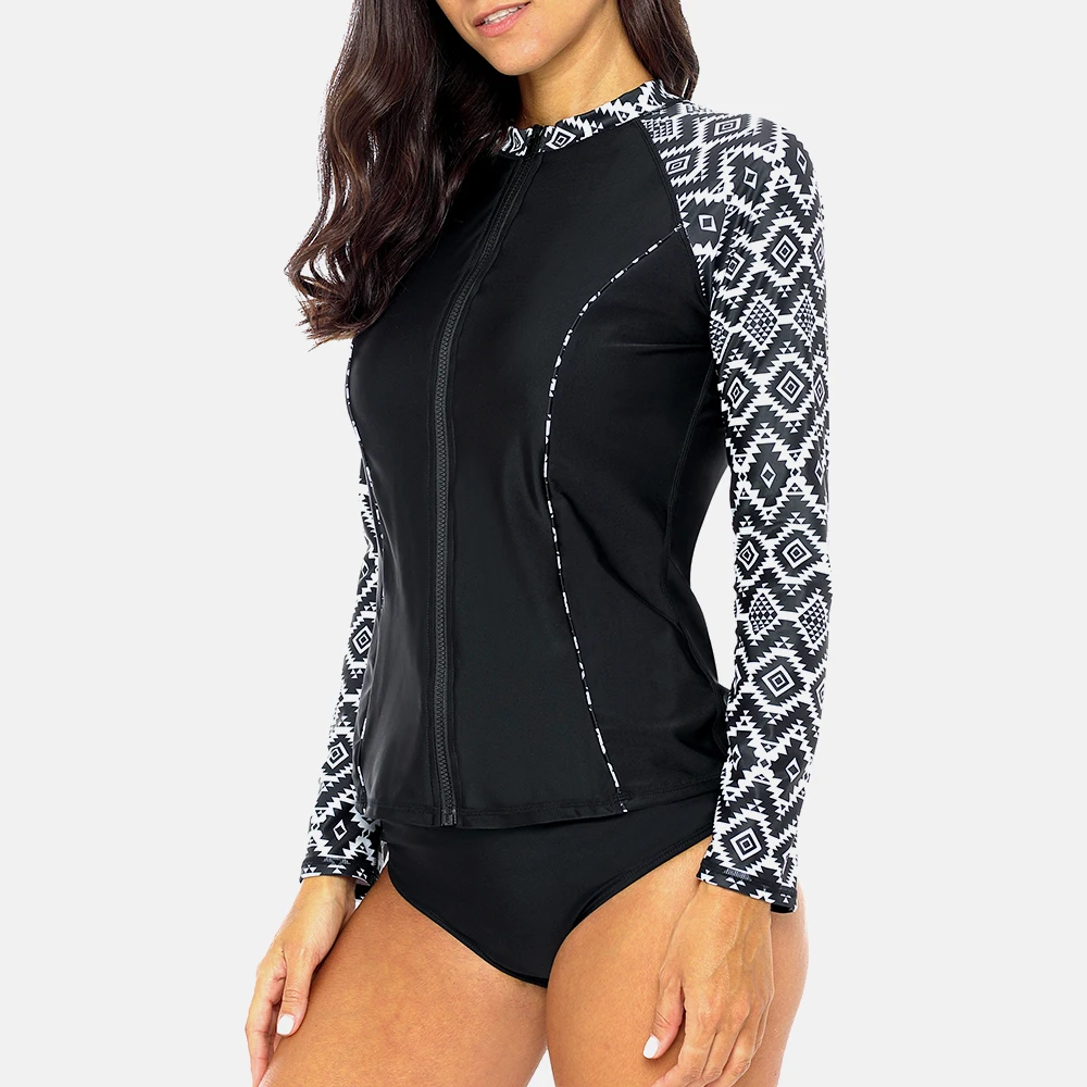 Женский купальник с длинным рукавом на молнии цветочным принтом|Комбинезоны| |