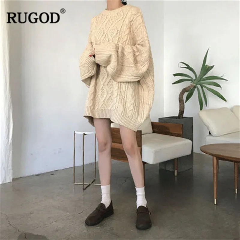RUGOD Fashion Oversized Woman Pullovers Solid Knitted Loose O-Neck Women Sweater Thick Winter Clothes Jersey Mujer Invierno 2020 | Женская