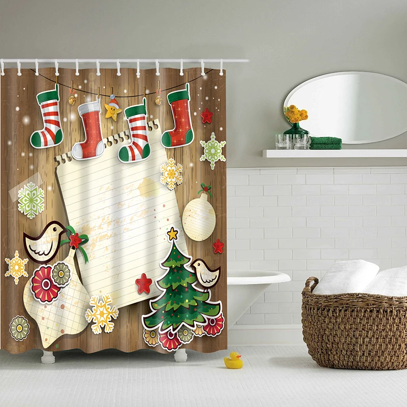 Новогодние изделия для ванной комнаты и душевой занавески рождественские с
