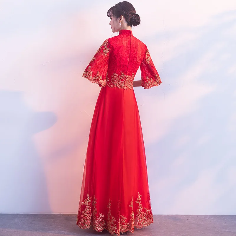 Модное кружевное платье Ципао в Корейском стиле с коротким рукавом Cheongsam Goddess 2018