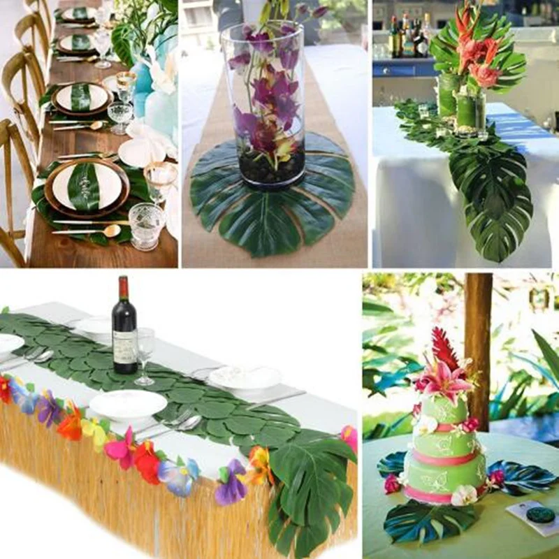 12 шт. зеленые растения джунгли искусственные листья тропические Пальмовые Листья остров растение Свадебная вечеринка стол украшение дома 5BB5724