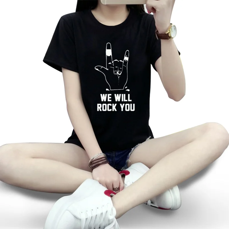 

2021 летняя модная женская футболка, хлопковая Футболка с принтом WE WELL ROCK YOU AND LOVE YOU