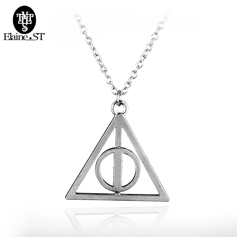 20 шт/партия популярный Киношный ожерелье Гарри Deathly Hallows модная вращающаяся подвеска треугольная цепочка ожерелье для женщин и мужчин ювелирные изделия