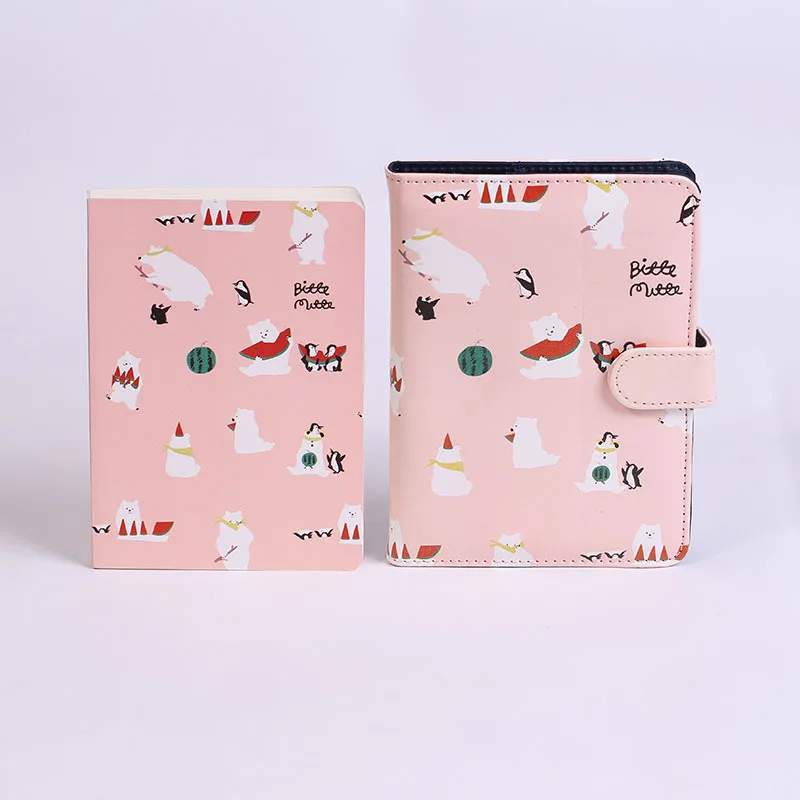 Kawaii Ноутбук милый полярный медведь кожаный журнал руки книгу блокнот A6 дневник планировщик персональный органайзер подарок канцтовары оптом libros - Цвет: Розовый