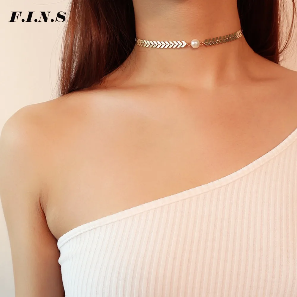 F.I.N.S Simple Necklace Chains of Women Triangle Round Rhombus Gold/ Silver Color Female Fashion Chokers Jewelry | Украшения и