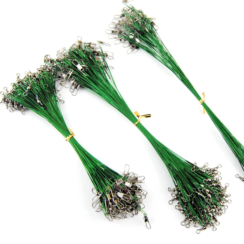 

10x Green Replacement Anti-Bite Wire Line Fishing Hook Tracer + Swivel Connector Pesca Iscas Fish Tackle Tools accessories