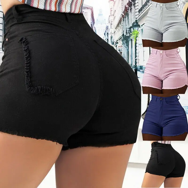 Женские джинсовые шорты с высокой талией облегающие эффектом пуш ап Новинка лета