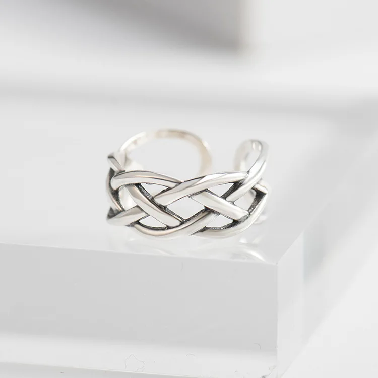 YPAY Vintage Hollow Woven Open Rings for Women Real 925 Sterling Silver Finger Ring Bague Fine Accessories Jewelry Gift YMR096 | Украшения