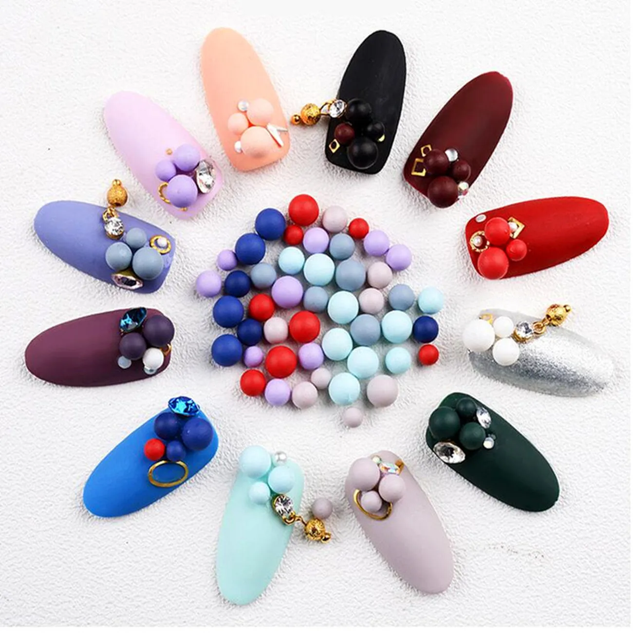 30pcs Colorful Seashell Pearl Nail Rhinestone Matte Bead Matte Resin Rubber Ball Multi-size 3D Manicure Nail Art Decoration