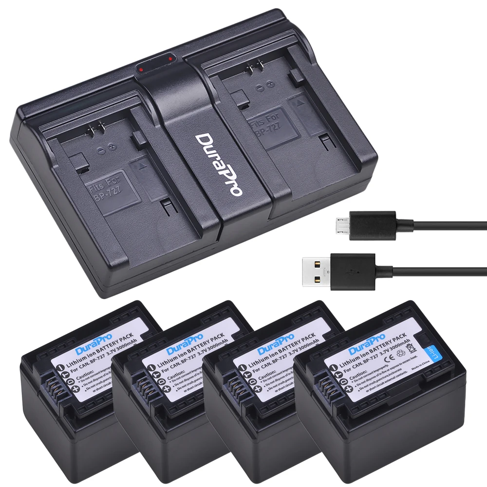 4x3000 мАч BP 727 Аккумулятор для камеры + зарядное устройство USB Canon 709 718 фотокамера VIXIA
