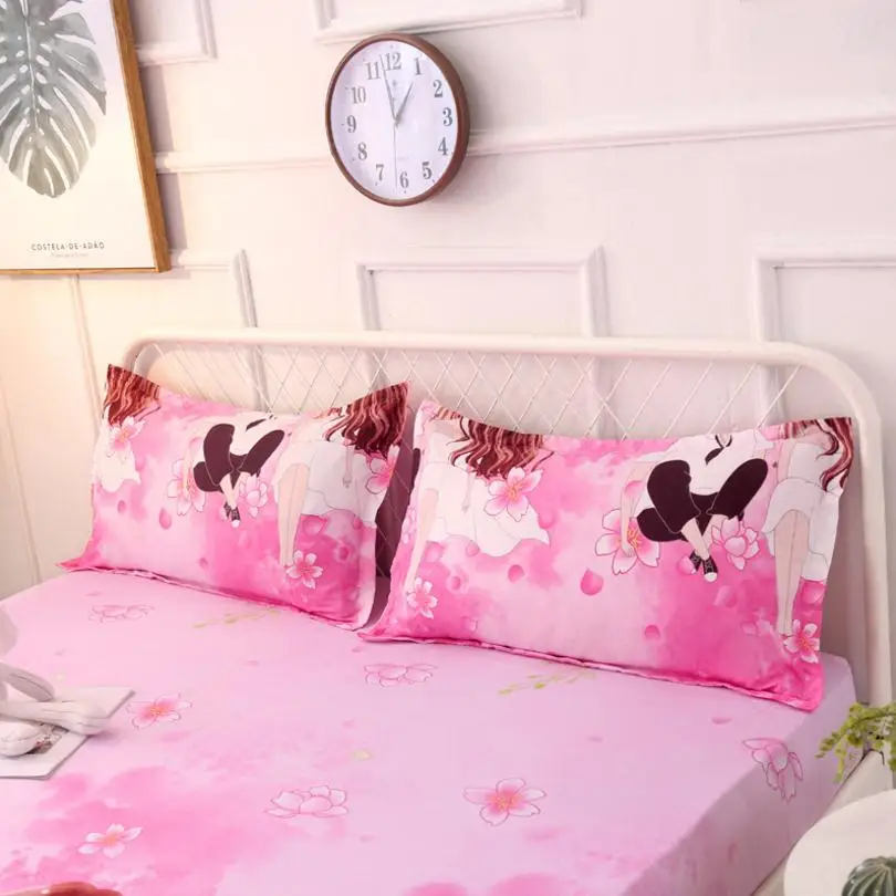 New Pink Cartoon Style Printing Bed Mattress Cover Protector Air-Permeable Home Textile Grippers Linens | Дом и сад